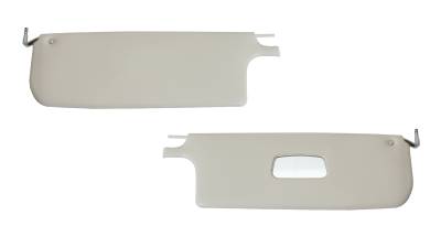 West Coast Metric - SUNVISORS, WHITE LEFT & RIGHT WITH MIRROR ON PASSENGER SIDE, BUG CONV. 1965-72 (NOTE: Comes with Rods for 1968-72 ONLY, 1965-67 must use old Rods)